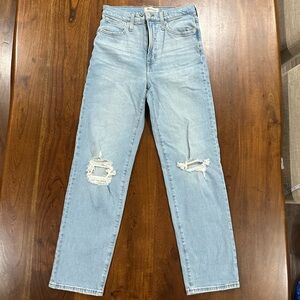 New! Madewell The Perfect Vintage Straight Jean in Danby Wash Knee Rip Sz 26